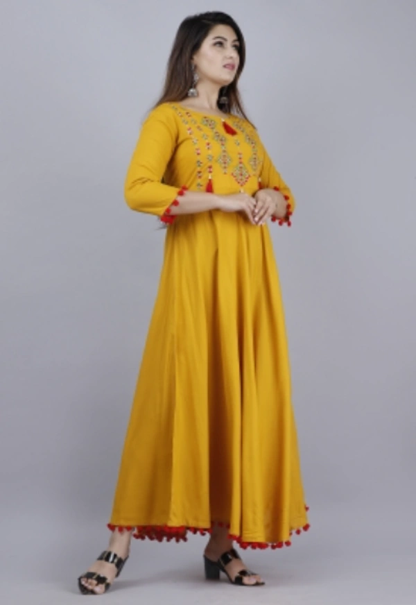 VASANT APPAREL Women Embroidered Anarkali Kurta - S, M, L, XL, XXL, Yellow